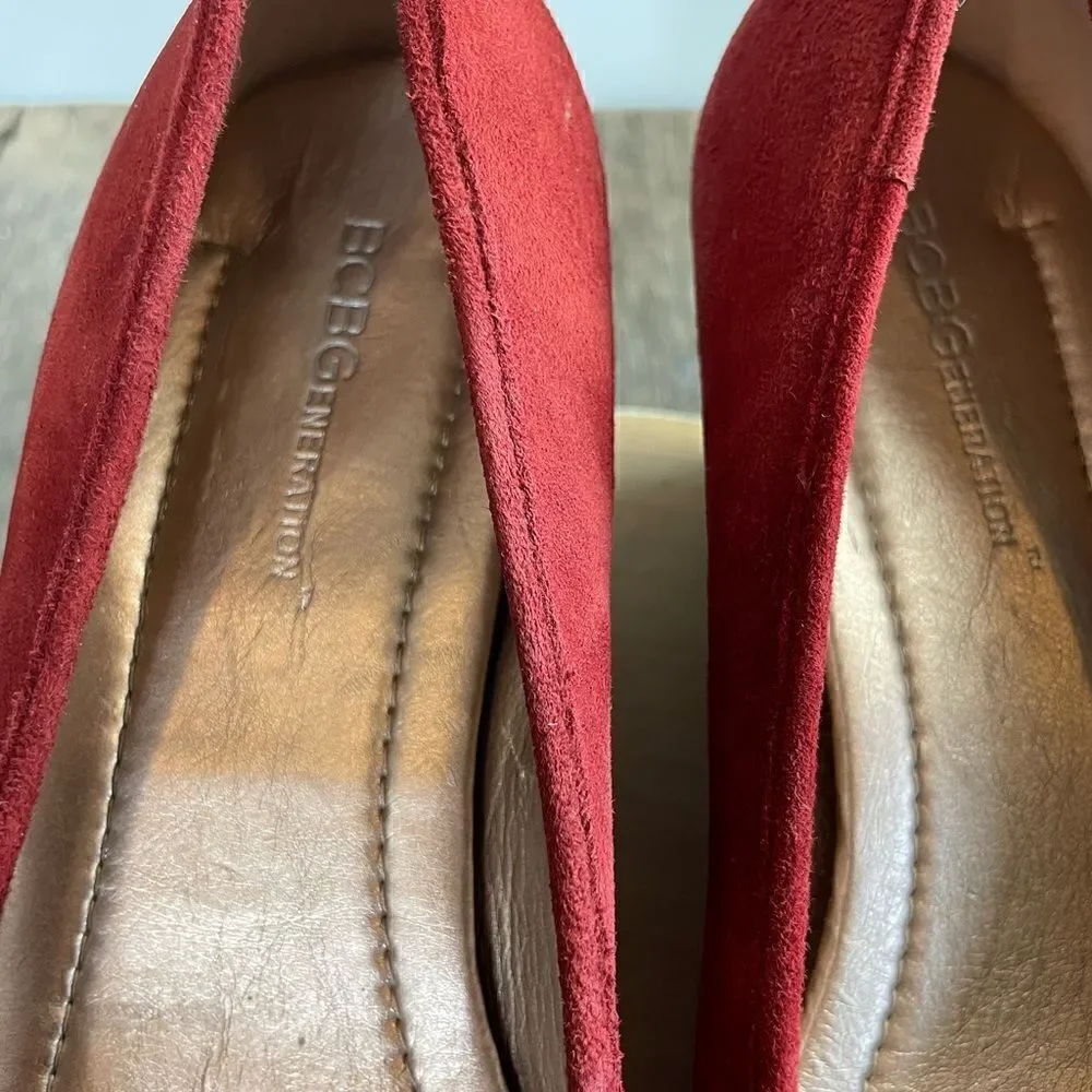 BCBGeneration Red Leather Wedge Heels Size 8M EUC